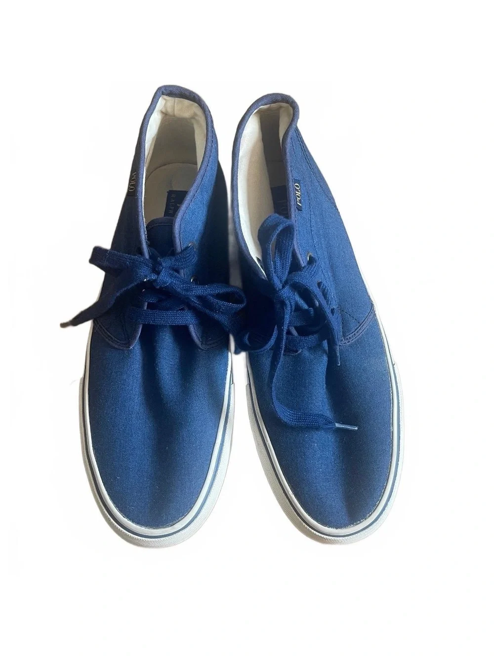 Polo Ralph Lauren 11.5 Maykn Blue Chambray Leather Upper Sneakers Size 11.5D